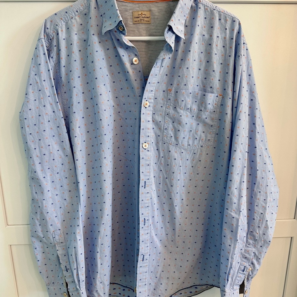 TOMMY BAHAMA JEANS BLUE WHITE CHECKED L/S COTTON SHIRT ISLAND MODERN FIT SZ L